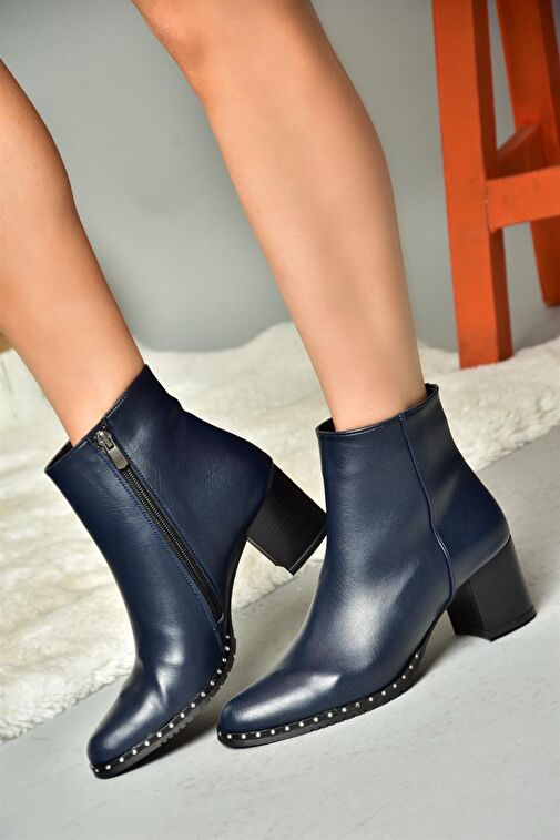 C654013309 Lacivert Kalın Topuklu Kadın Bot - Görsel 6