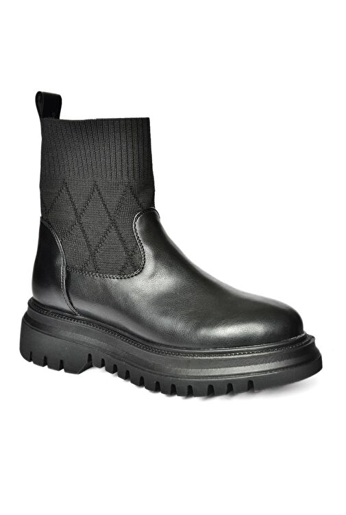 R312100609 Siyah Kalın Tabanlı Kadın Bot - Görsel 6