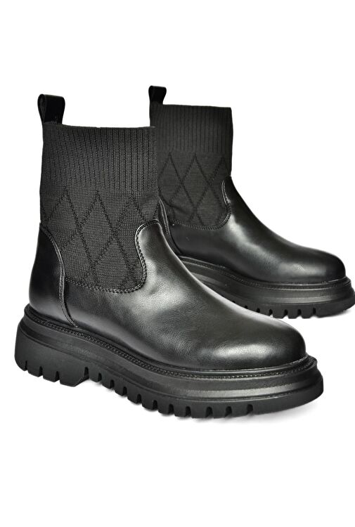 R312100609 Siyah Kalın Tabanlı Kadın Bot - Görsel 8