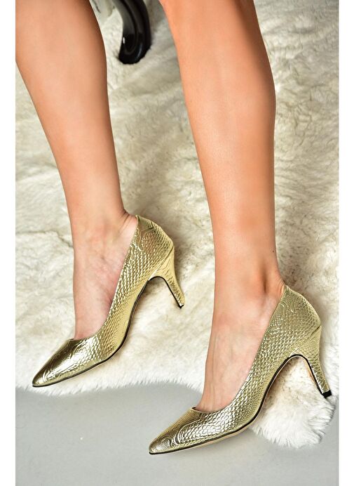 L253970024 Altın Baskı Kadın Ince Topuklu Stiletto - Görsel 2