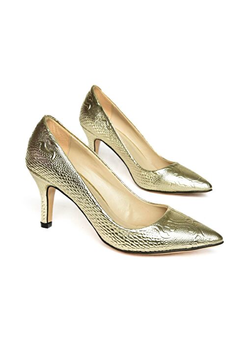 L253970024 Altın Baskı Kadın Ince Topuklu Stiletto - Görsel 7