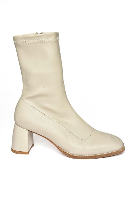 R404200109 Bej Streç Kalın Topuklu Kadın Bot - Görsel 7