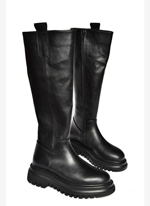 R312401309 Siyah Kalın Tabanlı Kadın Çizme - Görsel 5