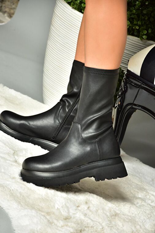 R267042009 Siyah Kalın Tabanlı Kadın Bot - Görsel 5