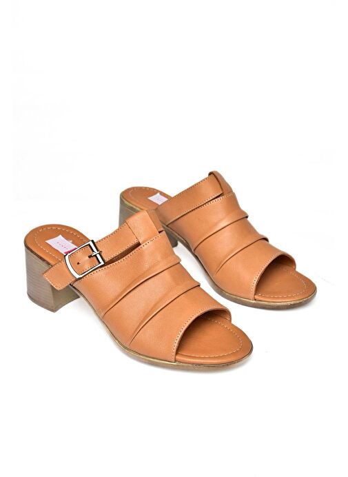 P555450903 Taba Hakiki Deri Kalın Topuklu Günlük Kadın Terlik - Görsel 6