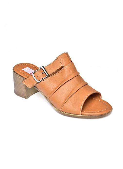 P555450903 Taba Hakiki Deri Kalın Topuklu Günlük Kadın Terlik - Görsel 8