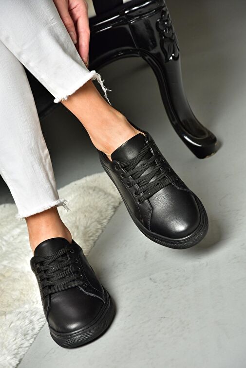 Fox Shoes Siyah Kadın Deri Sneaker 11699 - Görsel 3