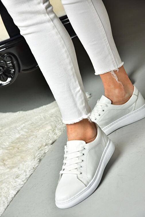 Fox Shoes Beyaz Kadın Deri Sneaker 11700 - Görsel 4