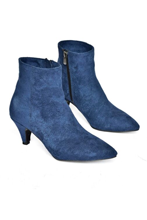 R404710002 Lacivert Süet Alçak Topuklu Kadın Bot - Görsel 6