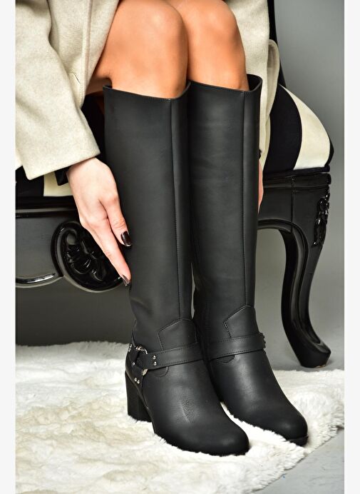 R674211309 Siyah Kalın Topuklu Kadın Çizme - Görsel 6