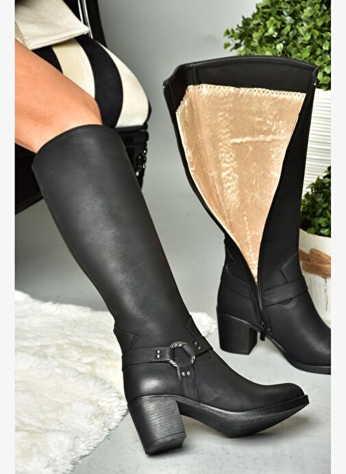 R674211309 Siyah Kalın Topuklu Kadın Çizme - Görsel 5