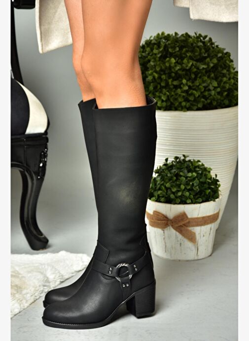 R674211309 Siyah Kalın Topuklu Kadın Çizme - Görsel 3