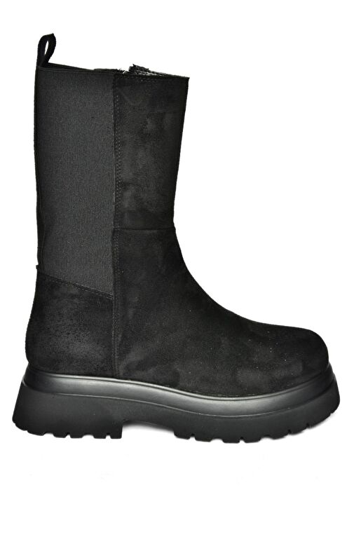 R267043102 Siyah Süet Streç Kalın Tabanlı Kadın Bot - Görsel 7