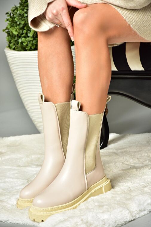 N280349009 Bej/Bej Kalın Tabanlı Günlük Kadın Bot - Görsel 5