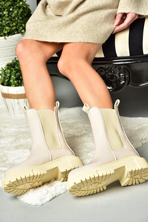 N280349009 Bej/Bej Kalın Tabanlı Günlük Kadın Bot - Görsel 6