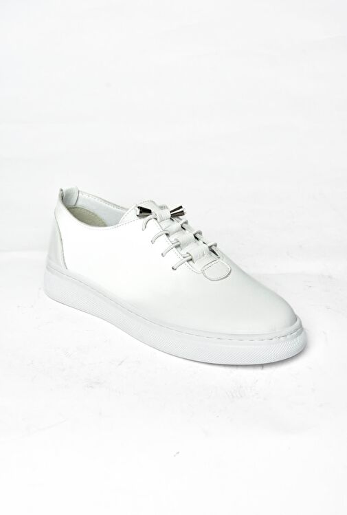 P555461003 Beyaz Hakiki Deri Kadın Spor Ayakkabı Sneakers - Görsel 7