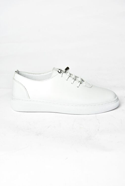 P555461003 Beyaz Hakiki Deri Kadın Spor Ayakkabı Sneakers - Görsel 8