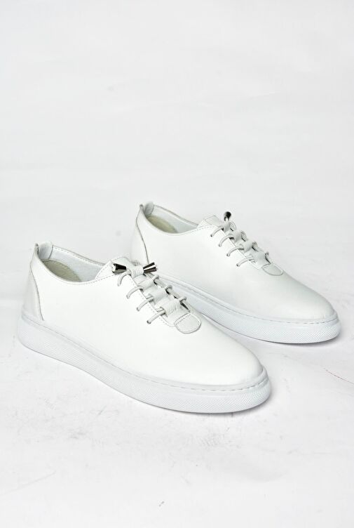 P555461003 Beyaz Hakiki Deri Kadın Spor Ayakkabı Sneakers - Görsel 9