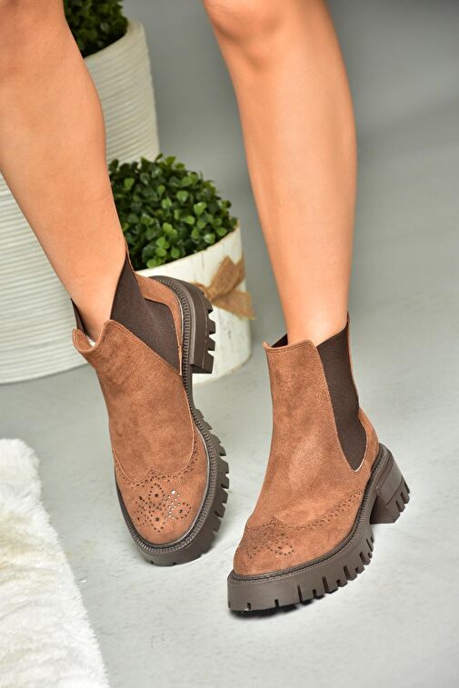 R312152902 Taba Süet Kalın Tabanlı Kadın Bot - Görsel 4