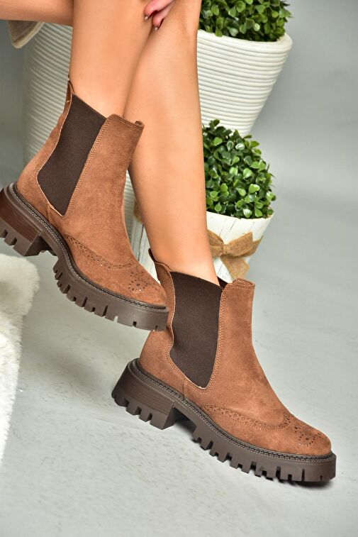 R312152902 Taba Süet Kalın Tabanlı Kadın Bot - Görsel 5