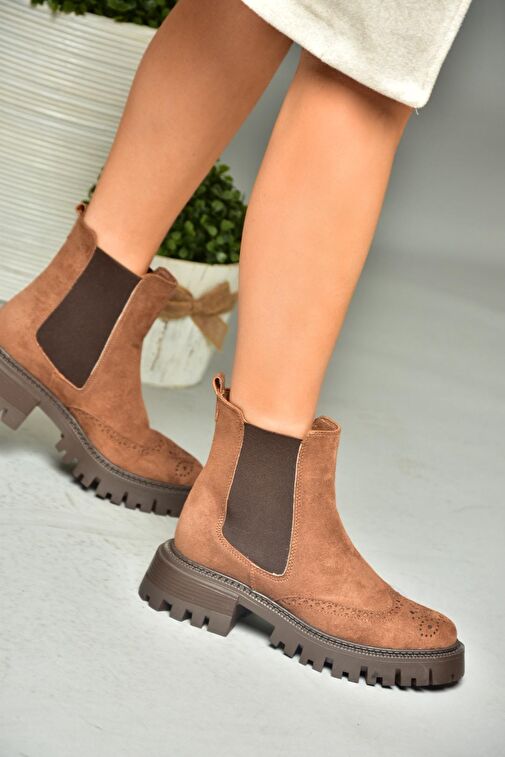 R312152902 Taba Süet Kalın Tabanlı Kadın Bot - Görsel 6