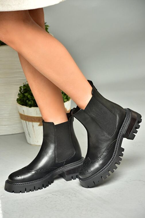 R312152909 Siyah Kalın Tabanlı Kadın Bot - Görsel 4
