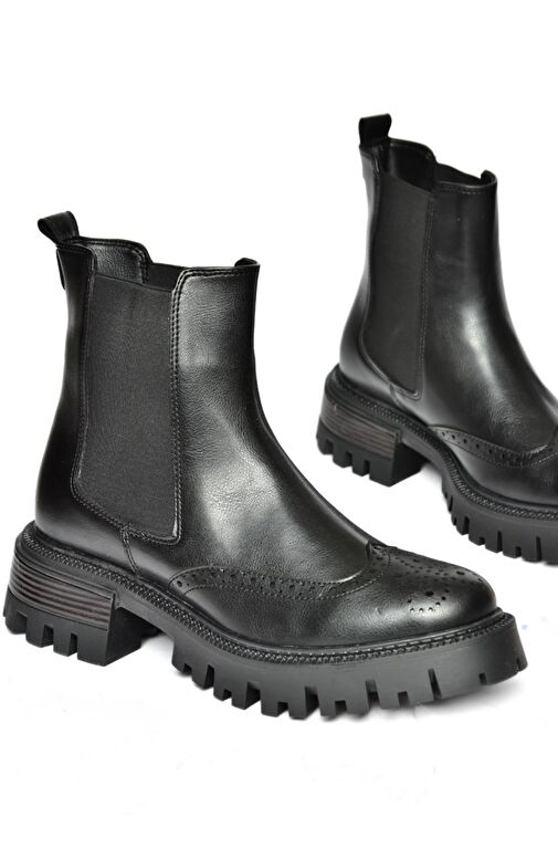 R312152909 Siyah Kalın Tabanlı Kadın Bot - Görsel 9