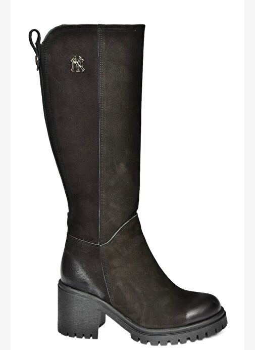 R654034003 Siyah Hakiki Deri Kalın Topuklu Kadın Çizme - Görsel 7