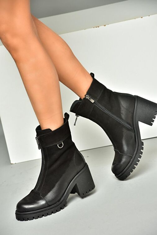 R654095903 Siyah Hakiki Deri Kalın Topuklu Kadın Bot - Görsel 5