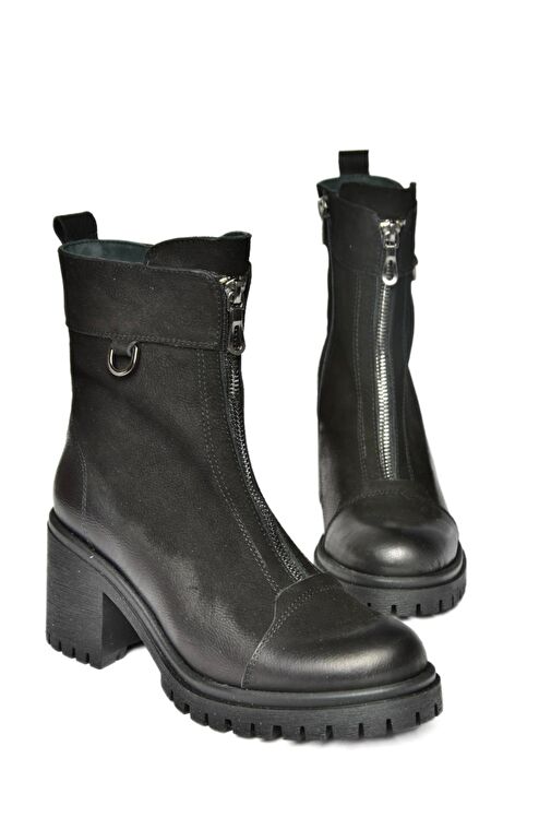 R654095903 Siyah Hakiki Deri Kalın Topuklu Kadın Bot - Görsel 7