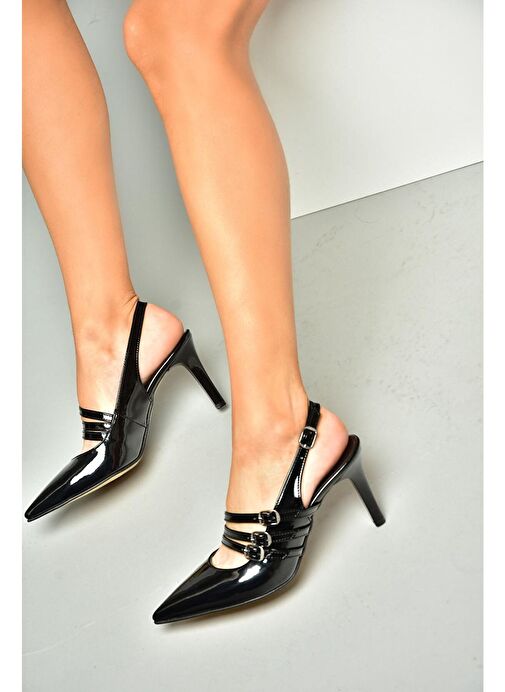 R654218308 Siyah Rugan İnce Topuklu Kadın Ayakkabı - Görsel 4