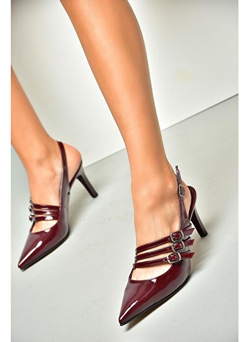 R654218308 Bordo Rugan İnce Topuklu Kadın Ayakkabı - Görsel 5