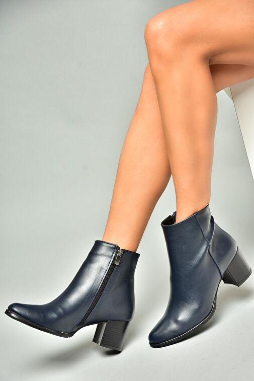 G654013109 Lacivert Alçak Topuklu Kadın Bot - Görsel 6