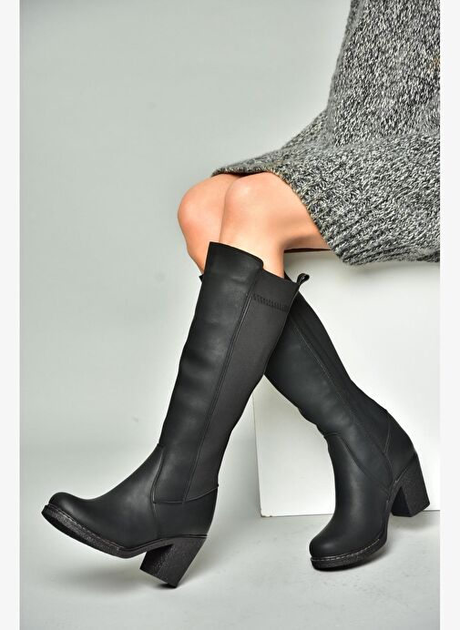 R674070709 Siyah Kalın Topuklu Kadın Çizme - Görsel 2