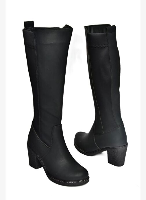 R674070709 Siyah Kalın Topuklu Kadın Çizme - Görsel 8