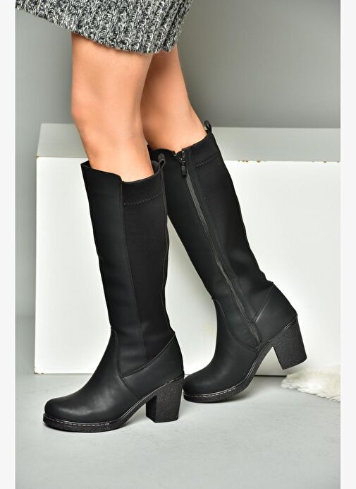 R674070709 Siyah Kalın Topuklu Kadın Çizme - Görsel 3