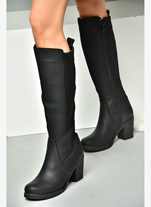 R674070709 Siyah Kalın Topuklu Kadın Çizme - Görsel 4