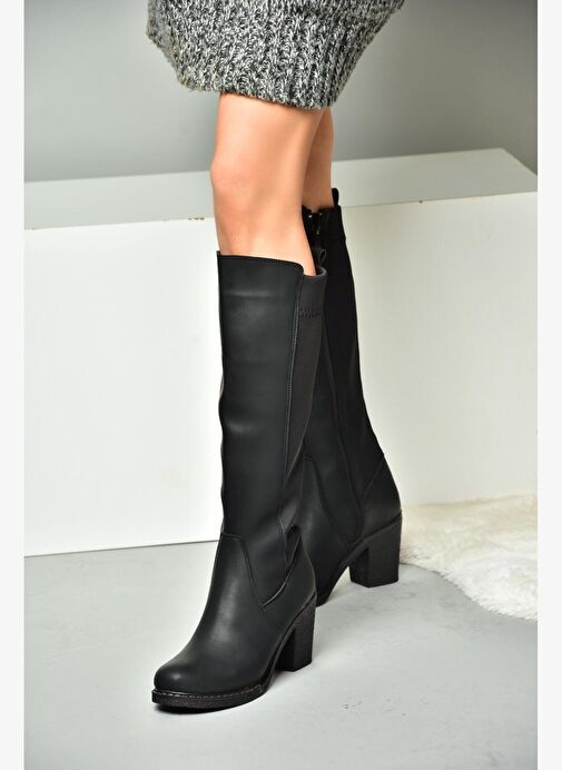 R674070709 Siyah Kalın Topuklu Kadın Çizme - Görsel 6