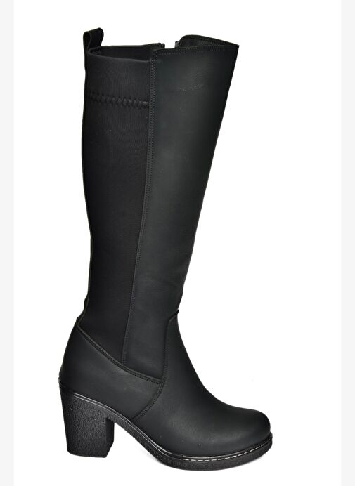 R674070709 Siyah Kalın Topuklu Kadın Çizme - Görsel 9