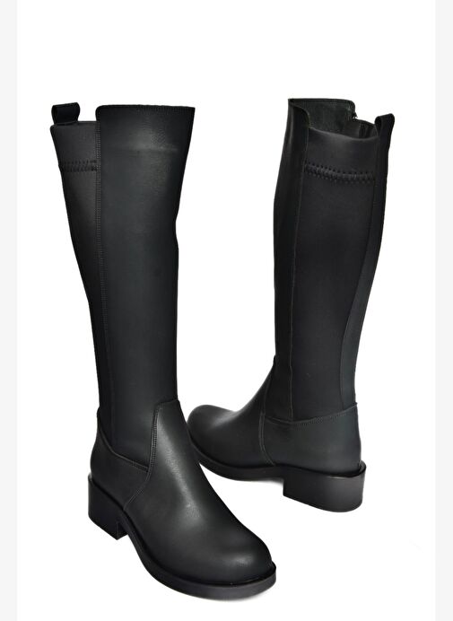 R674009809 Siyah Alçak Topuklu Kadın Çizme - Görsel 7