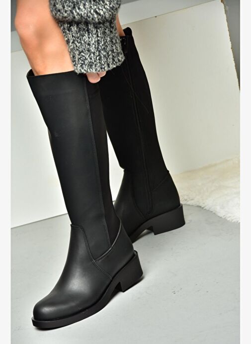 R674009809 Siyah Alçak Topuklu Kadın Çizme - Görsel 4