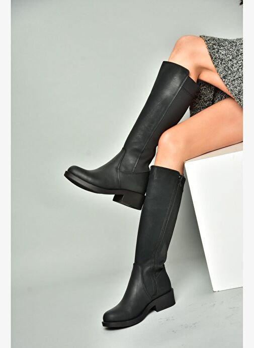 R674009809 Siyah Alçak Topuklu Kadın Çizme - Görsel 2