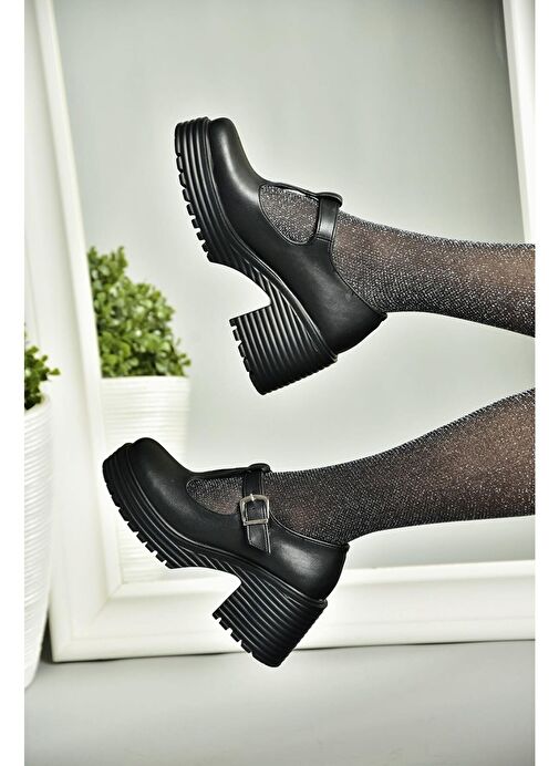 R996946509 Siyah Kalın Topuklu Kadın Ayakkabı - Görsel 2