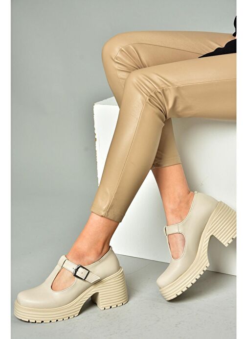 R996946509 Bej Kalın Topuklu Kadın Ayakkabı - Görsel 2