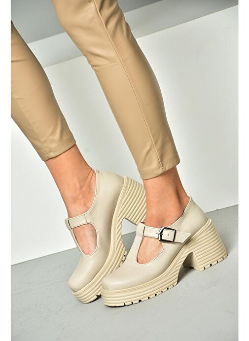 R996946509 Bej Kalın Topuklu Kadın Ayakkabı - Görsel 3