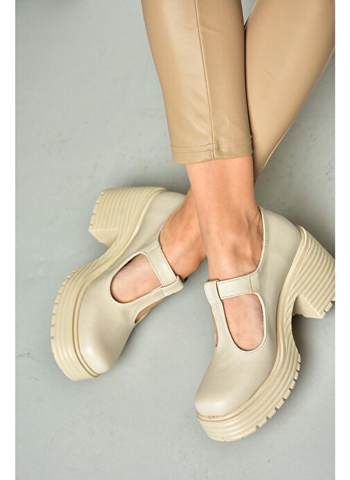 R996946509 Bej Kalın Topuklu Kadın Ayakkabı - Görsel 5