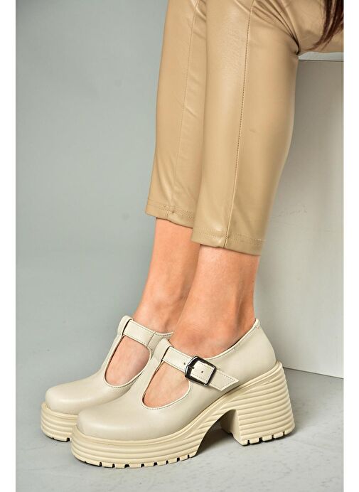 R996946509 Bej Kalın Topuklu Kadın Ayakkabı - Görsel 6