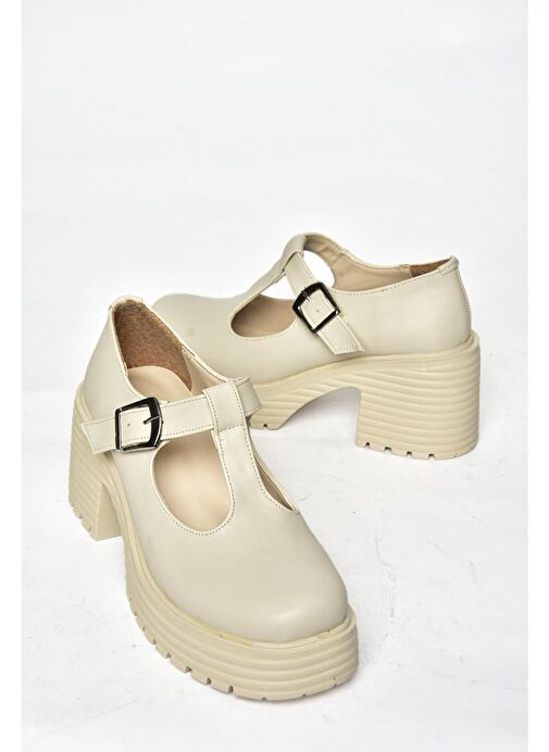 R996946509 Bej Kalın Topuklu Kadın Ayakkabı - Görsel 9