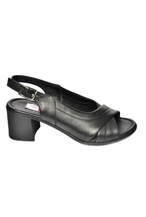 P555452203 Siyah Hakiki Deri Kalın Topuklu Kadın Ayakkabı - Görsel 7