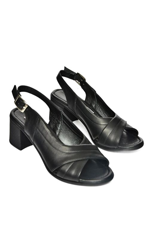 P555452203 Siyah Hakiki Deri Kalın Topuklu Kadın Ayakkabı - Görsel 9